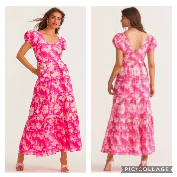 LOVESHACKFANCY Karalie Cotton & Silk Holiday Sun Fuschia Maxi Dress Size 6 - Picture 1 of 16